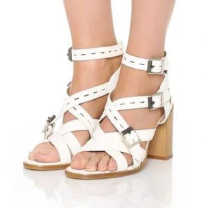 Rag and Bone Sandals Open Toe Heels Shoes Strappy Buckle Off White Size 38 US 8